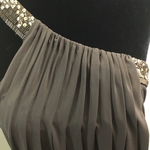 Beautiful BCBGMAXAZRIA cocoa one-shoulder mini dress gold/copper beading - Picture 7 of 12